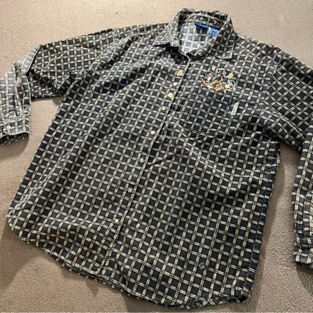 VINTAGE 90’S TIGGER DISNEY WINNIE THE POOH BROWN POCKET BUTTON-UP MEDIUM FLANNEL